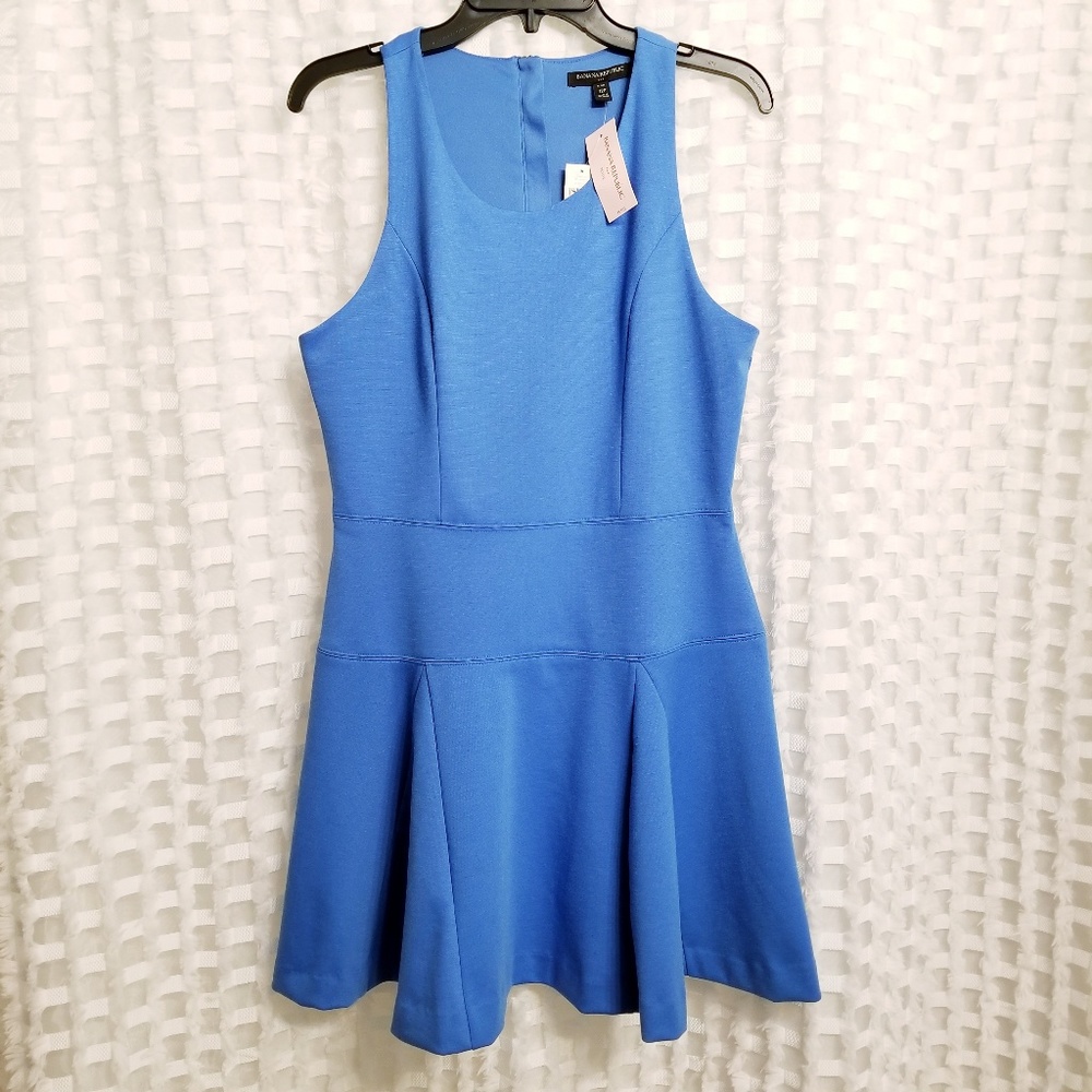 BANANA REPUBLIC💋Blue Ponte Knit Fit & Flare Dress - Picture 3 of 7